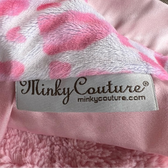 Minky Couture Pink Cheetah Plush Lovey Security Blanket Burp Cloth Satin Trim - Picture 6 of 8